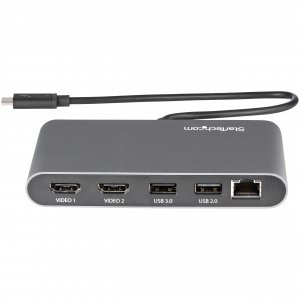 StarTech.com Thunderbolt 3 Mini Dock - Portable Dual Monitor Docking Station w/HDMI 4K 60Hz, 2x USB-A Hub (3.0/2.0), GbE - 11in/28cm Cable - TB3 Multiport Adapter - Mac/Windows