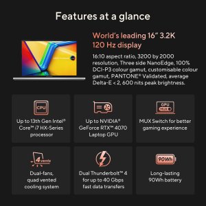 ASUS Vivobook Pro 16X K6604JI-K8055W Intel® Core™ i7 i7-13650HX Laptop 40.6 cm (16") WQXGA 16 GB DDR5-SDRAM 1 TB SSD NVIDIA GeForce RTX 4070 Wi-Fi 6E (802.11ax) Windows 11 Home Black