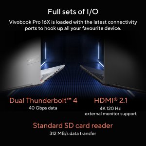 ASUS Vivobook Pro 16X K6604JI-K8055W Intel® Core™ i7 i7-13650HX Laptop 40.6 cm (16") WQXGA 16 GB DDR5-SDRAM 1 TB SSD NVIDIA GeForce RTX 4070 Wi-Fi 6E (802.11ax) Windows 11 Home Black