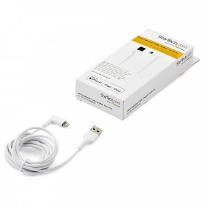 StarTech.com 6ft (2m) Durable USB A to Lightning Cable - White 90° Right Angled Heavy Duty Rugged Aramid Fiber USB Type A to Lightning Charging/Sync Cord - Apple MFi Certified - iPhone