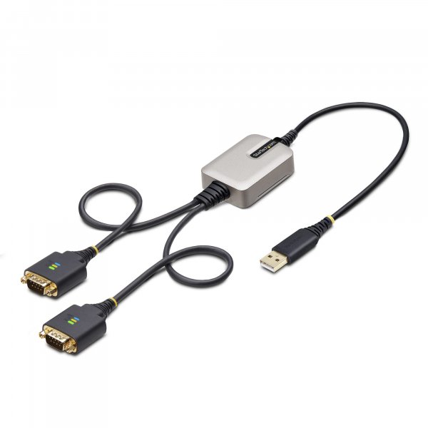 StarTech.com 2ft (60cm) 2-Port USB to Serial Adapter Cable, Interchangeable DB9 Screws/Nuts, COM Retention, USB-A to DB9 RS232, FTDI, Level-4 ESD Protection, Windows/macOS/ChromeOS/Linux - Rugged TPE Construction