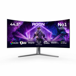 AOC AGON PRO AG456UCZD computer monitor 113 cm (44.5″) 3440 x 1440 pixels Wide Quad HD OLED Black, Grey