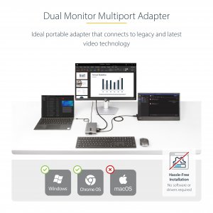 StarTech.com USB-C Dual Monitor Multiport Adapter up to 4K 60Hz USB-C DP Alt Mode Video Output & HDMI 2.0, or 1080p VGA, 100W PD Pass-Through, USB Type C Mini Dock, USB-C Docking Station, MST Hub