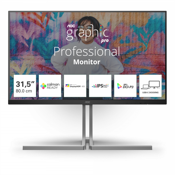 AOC U32U3CV computer monitor 80 cm (31.5") 3840 x 2160 pixels 4K Ultra HD LCD Black