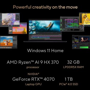 ASUS ProArt P16 H7606WI-ME025W AMD Ryzen AI 9 HX 370 Laptop 40.6 cm (16") Touchscreen WQUXGA 32 GB LPDDR5x-SDRAM 1 TB SSD NVIDIA GeForce RTX 4070 Wi-Fi 7 (802.11be) Windows 11 Home Black
