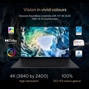 ASUS ProArt P16 H7606WI-ME025W AMD Ryzen AI 9 HX 370 Laptop 40.6 cm (16") Touchscreen WQUXGA 32 GB LPDDR5x-SDRAM 1 TB SSD NVIDIA GeForce RTX 4070 Wi-Fi 7 (802.11be) Windows 11 Home Black