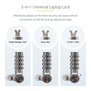 StarTech.com Universal Laptop Cable Lock 6.6ft (2m), Serialized Security Cable for Notebook, Compatible w/Noble Wedge®/Nano/K-Slot; Keyless Combination Cable, TAA