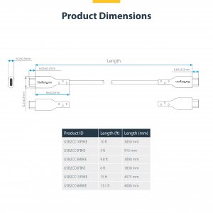 StarTech.com 3m (9.8ft) USB-C Charging Cable, USB C Cable, USB 2.0 Type-C Laptop Charger Cord, 60W 3A Power Delivery, TPE Jacket, USB-C Data Transfer Cable, M/M