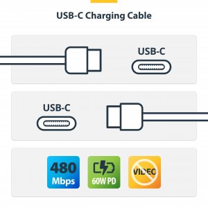 StarTech.com 3m (9.8ft) White USB-C Charging Cable, USB C Cable, USB 2.0 Type-C Laptop Charger Cord, 60W 3A Power Delivery, TPE Jacket, USB-C Data Transfer Cable, M/M