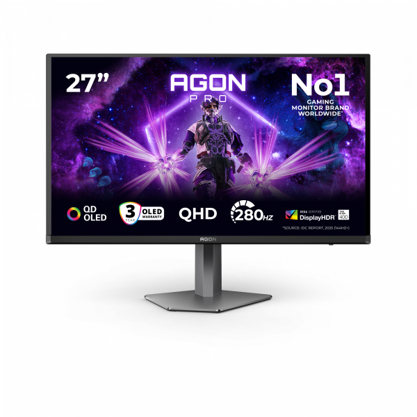 AOC AGON PRO AG276QZD2 computer monitor 67.3 cm (26.5") 2560 x 1440 pixels Quad HD QD-OLED Black, Grey