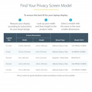 StarTech.com Laptop Privacy Screen for 15.6" Notebook - Magnetic Removable Laptop Display Security Filter - Blue Light Reducing Screen Protector - 16:9 - Matte/Glossy - +/-30 Degree