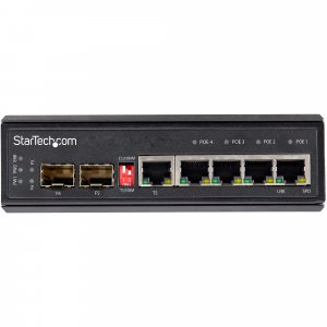 StarTech.com Industrial 6 Port Gigabit Ethernet Switch - 4 PoE RJ45 +2 SFP Slots 30W PoE+ 12-48VDC 10/100/1000 Rugged Power Over Ethernet LAN Switch -40C to 75C - DIN Mountable