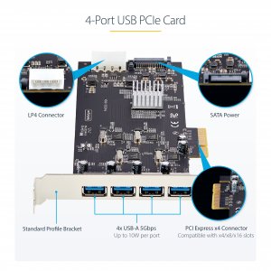 StarTech.com 4-Port USB PCIe Card, USB 3.2 5Gbps, PCI Express Expansion Card with 4x Independent USB Controllers, 4x USB-A Ports, Windows/macOS/Linux