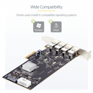 StarTech.com 4-Port USB PCIe Card, USB 3.2 5Gbps, PCI Express Expansion Card with 4x Independent USB Controllers, 4x USB-A Ports, Windows/macOS/Linux