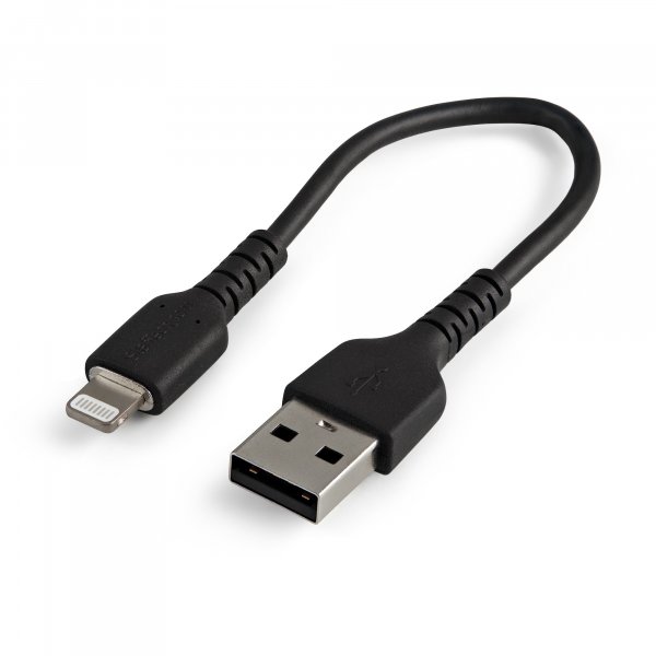 StarTech.com 6 inch (15cm) Durable Black USB-A to Lightning Cable - Heavy Duty Rugged Aramid Fiber USB Type A to Lightning Charger/Sync Power Cord - Apple MFi Certified iPad/iPhone 12