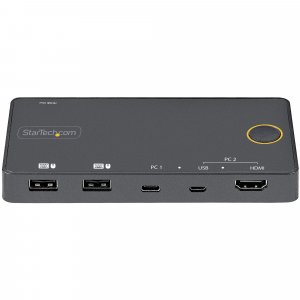 StarTech.com 2 Port Hybrid USB-A + HDMI & USB-C KVM Switch - Single 4K 60Hz HDMI 2.0 Monitor - Compact Desktop and/or Laptop HDMI KVM Switch - USB Bus Powered - Thunderbolt 3 Compatible