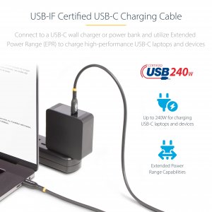 StarTech.com 1m USB-C Charging Cable, USB-IF Certified USB C Cable, 240W PD EPR, USB 2.0 Type-C Laptop Charger Cord, USB-C Data Transfer Cable, TPE Jacket, M/M