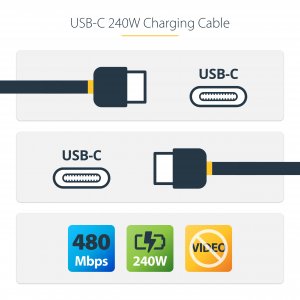 StarTech.com 1m USB-C Charging Cable, USB-IF Certified USB C Cable, 240W PD EPR, USB 2.0 Type-C Laptop Charger Cord, USB-C Data Transfer Cable, TPE Jacket, M/M