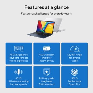 ASUS Vivobook 17 X1704VA-AU419W Intel® Core™ i5 i5-1335U Laptop 43.9 cm (17.3") Full HD 8 GB DDR4-SDRAM 512 GB SSD Wi-Fi 6 (802.11ax) Windows 11 Home Silver