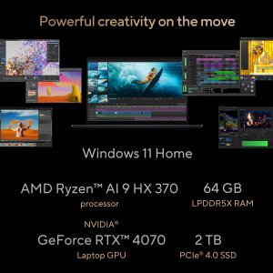 ASUS ProArt P16 H7606WI-ME026W AMD Ryzen AI 9 HX 370 Laptop 40.6 cm (16") Touchscreen WQUXGA 64 GB LPDDR5x-SDRAM 2 TB SSD NVIDIA GeForce RTX 4070 Wi-Fi 7 (802.11be) Windows 11 Home Black