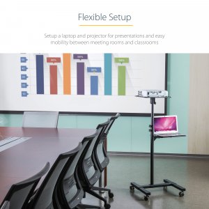 StarTech.com Mobile Projector and Laptop Stand/Cart - Heavy Duty Portable Projector Stand (2 Shelves, hold 22lb/10kg each) - Height Adjustable Rolling Presentation Cart w/Lockable Wheels