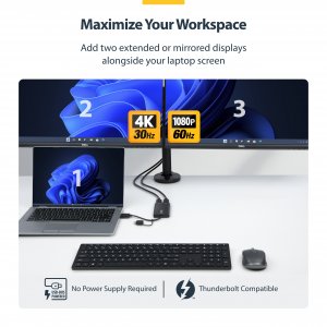 StarTech.com USB to Dual HDMI Adapter, USB A/C to 2x HDMI Displays (1x 4K30Hz, 1x 1080p), Integrated USB-A to C Dongle, 4in/11cm Cable, USB 3.0 to HDMI Display Adapter, Windows & macOS