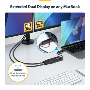 StarTech.com USB to Dual HDMI Adapter, USB A/C to 2x HDMI Displays (1x 4K30Hz, 1x 1080p), Integrated USB-A to C Dongle, 4in/11cm Cable, USB 3.0 to HDMI Display Adapter, Windows & macOS