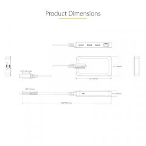 StarTech.com 3-Port USB-C Hub with Ethernet - 3x USB-A Ports, Gigabit Ethernet RJ45, USB 3.0 5Gbps, Bus-Powered, 1ft/30cm Long Cable - Portable Laptop USB Type-C Hub Adapter w/GbE