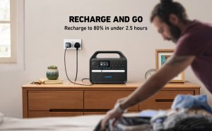 Anker 535 Portable Power Station, Portable Generator 512Wh (PowerHouse 512Wh), 500W 9 - Port Outdoor Generator with 4 AC Outlets, 60W USB - C PD Output, LED Light for Camping, RV, Emergencies, and More