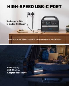 Anker 535 Portable Power Station, Portable Generator 512Wh (PowerHouse 512Wh), 500W 9 - Port Outdoor Generator with 4 AC Outlets, 60W USB - C PD Output, LED Light for Camping, RV, Emergencies, and More