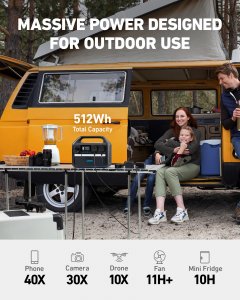 Anker 535 Portable Power Station, Portable Generator 512Wh (PowerHouse 512Wh), 500W 9 - Port Outdoor Generator with 4 AC Outlets, 60W USB - C PD Output, LED Light for Camping, RV, Emergencies, and More