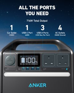 Anker 535 Portable Power Station, Portable Generator 512Wh (PowerHouse 512Wh), 500W 9 - Port Outdoor Generator with 4 AC Outlets, 60W USB - C PD Output, LED Light for Camping, RV, Emergencies, and More
