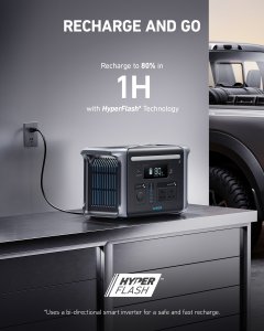 Anker 757 Portable Power Station, PowerHouse 1229Wh LiFePo4 Battery, 1500W Solar Generator with 2 AC Outlets (Solar Panel Optional), 2 USB - C Ports 100W Max, LED Light For Camping, RV, Power Outage