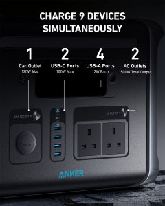 Anker 757 Portable Power Station, PowerHouse 1229Wh LiFePo4 Battery, 1500W Solar Generator with 2 AC Outlets (Solar Panel Optional), 2 USB - C Ports 100W Max, LED Light For Camping, RV, Power Outage