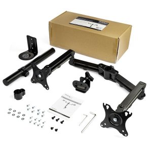 StarTech.com Desk Mount Dual Monitor Arm - Desk Clamp VESA Compatible Monitor Mount for up to 32 inch Displays - Ergonomic Articulating Monitor Arm - Height Adjustable/Tilt/Swivel/Rotating