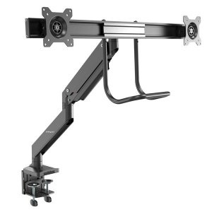 StarTech.com Desk Mount Dual Monitor Arm - Ergonomic Dual Monitor VESA Mount 32″ (17.6lb) Displays - Crossbar Handle for Synchronized Full Motion - Height Adjustable - C-Clamp/Grommet