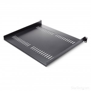 StarTech.com 1U Server Rack Shelf - Universal Vented Rack Mount Cantilever Tray for 19″ Network Equipment Rack & Cabinet - Heavy Duty Steel – Weight Capacity 44lb/20kg - 16″ Deep Shelf, Black