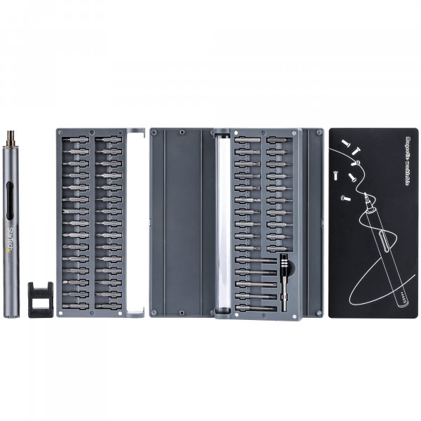 StarTech.com 55-Bit Electric Precision Screwdriver Set - Portable Cordless Battery Powered Bit Driver Kit for Electronic, Laptop, Computers, Tablet & Phone Repairs - Magnetic Work Pad