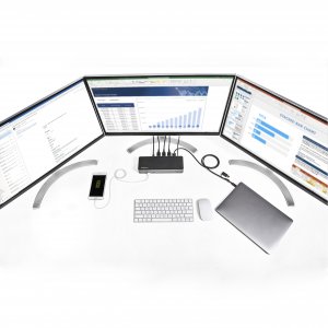 StarTech.com USB-C & USB-A Dock - Hybrid Universal Triple Monitor Laptop Docking Station DisplayPort & HDMI 4K 60Hz - 85W Power Delivery, 6x USB Hub, GbE, Audio - USB 3.1 Gen 2 10Gbps - TAA