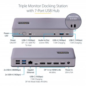 StarTech.com DK31C3MNCRUE laptop dock/port replicator Wired USB 3.2 Gen 2 (3.1 Gen 2) Type-C