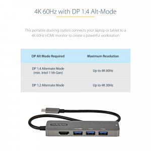 StarTech.com USB C Multiport Adapter - USB-C to HDMI 2.0b 4K 60Hz (HDR10), 100W Power Delivery Pass-Through, 4-Port USB 3.0 Hub - USB Type-C Mini Dock - 12" (30cm) Long Attached Cable