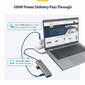 StarTech.com USB-C Multiport Adapter Hub, USB-C to 4K 60Hz HDMI, Gigabit Ethernet and 100W Laptop Charging for Macbook Pro / Air and Windows