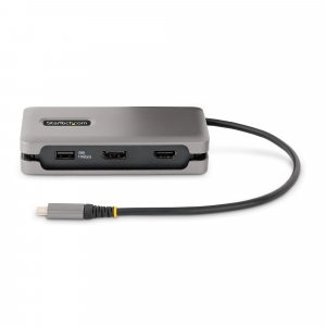StarTech.com USB-C Multiport Adapter - 4K 60Hz HDMI/DP - 3-Port USB Hub - 100W Power Delivery Pass-Through - GbE - Travel Mini Docking Station w/ Charging - 1ft/30cm Wrap-Around Cable