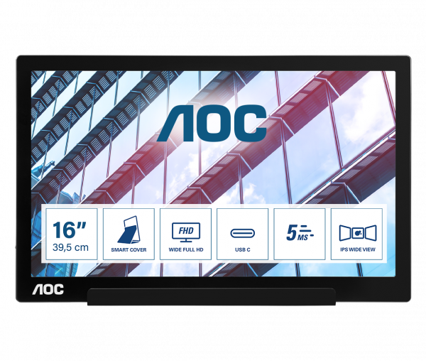 AOC 01 Series I1601P computer monitor 39.6 cm (15.6") 1920 x 1080 pixels Full HD LED Silver, Black