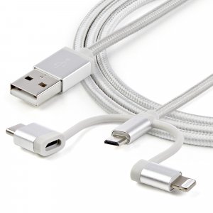 StarTech.com 1 m (3 ft.) USB Multi Charging Cable - USB to Micro-USB or USB-C or Lightning for iPhone / iPad / iPod / Android - Apple MFi Certified - 3 in 1 USB Charger - Braided