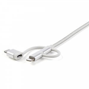 StarTech.com 1 m (3 ft.) USB Multi Charging Cable - USB to Micro-USB or USB-C or Lightning for iPhone / iPad / iPod / Android - Apple MFi Certified - 3 in 1 USB Charger - Braided