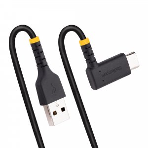 StarTech.com 3ft (1m) USB A to C Charging Cable Right Angle - Heavy Duty Fast Charge USB-C Cable - Black USB 2.0 A to Type-C - Rugged Aramid Fiber - 3A - USB Charging Cord