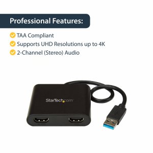 StarTech.com USB 3.0 to Dual HDMI Adapter, USB to 2x HDMI Monitor Converter for Windows (no support for macOS/ChromeOS/Linux) - TAA