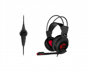 MSI DS502 7.1 Virtual Surround Sound Gaming Headset 'Black with Ambient Dragon Logo, Wired USB connector, 40mm Drivers, inline Smart Audio Controller, Ergonomic Design'