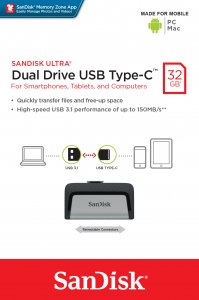 SanDisk Ultra Dual Drive USB Type-C USB flash drive 32 GB USB Type-A / USB Type-C 3.2 Gen 1 (3.1 Gen 1) Black, Silver